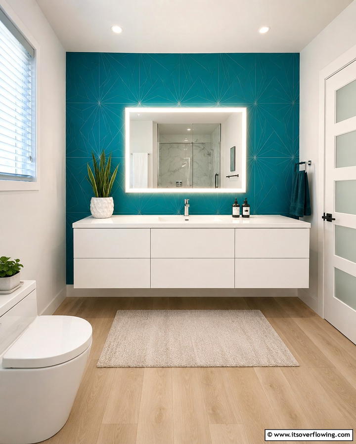 Teal Accent Wall - 30 Soothing Teal Bathroom Design Ideas for 2024