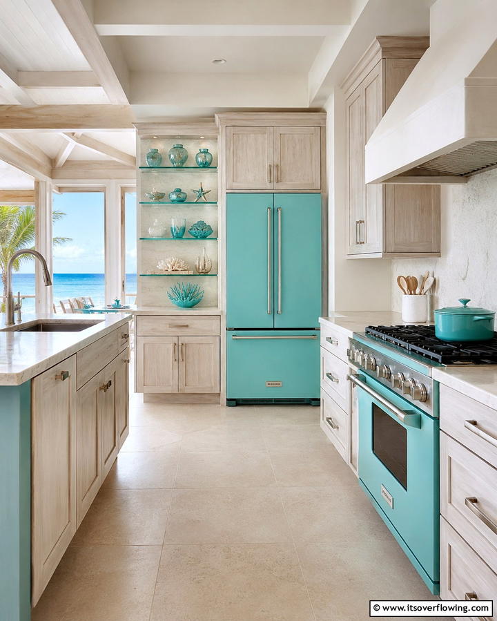 Teal Appliances for a Coastal Feel - 25 Stylish Kitchen With Colored Appliances Ideas