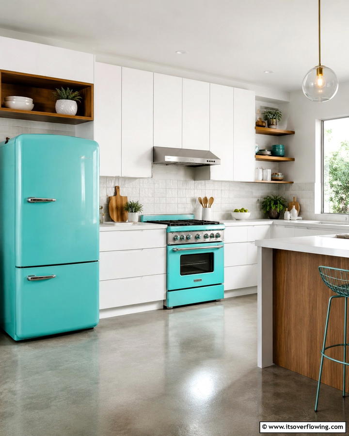 Teal Appliances with White CabinetsExact - 25 Teal and White Kitchen Ideas for a Fresh Look