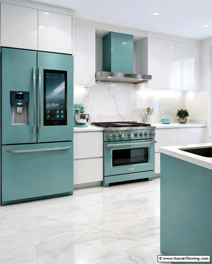 Teal Appliances with White CabinetsOne - 25 Teal and White Kitchen Ideas for a Fresh Look