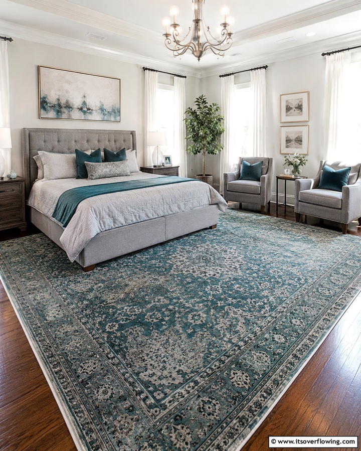Teal Area Rug with Grey Accents - 20 Teal and Grey Bedroom Ideas for a Modern Look