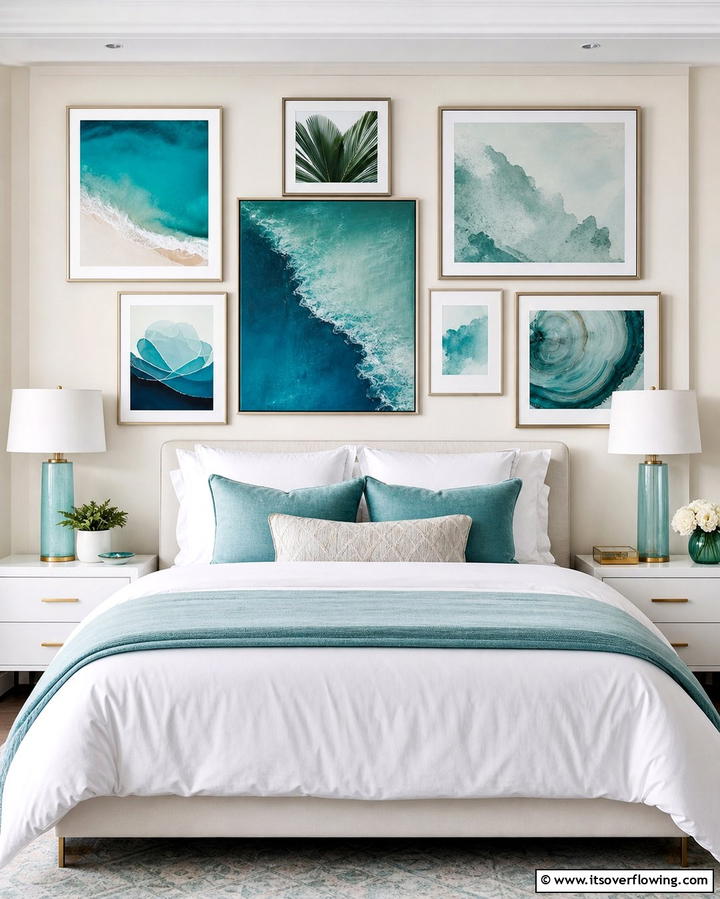 Teal Art Gallery Wall - 25 Teal Bedroom Ideas for a Serene and Stylish Space