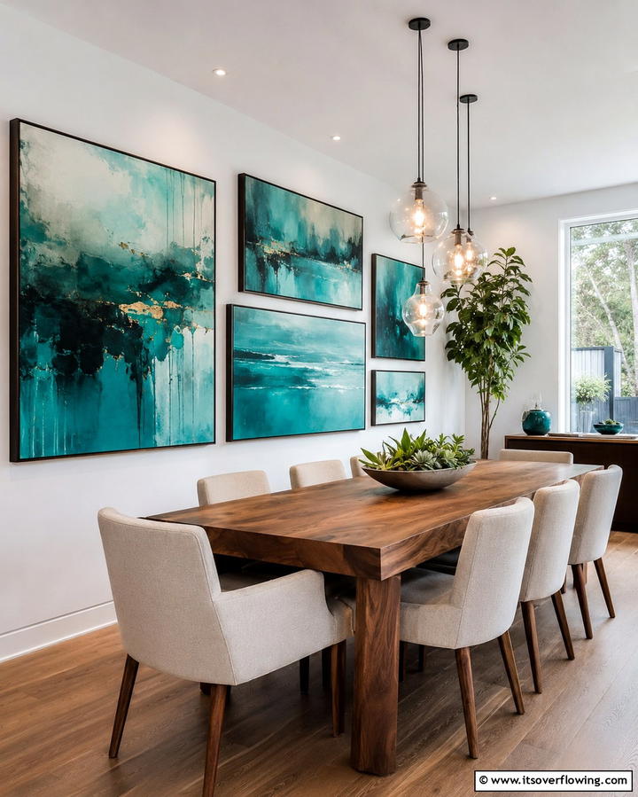 Teal Artwork to Personalize the Space - 20 Teal Dining Room Ideas for a Vibrant Space