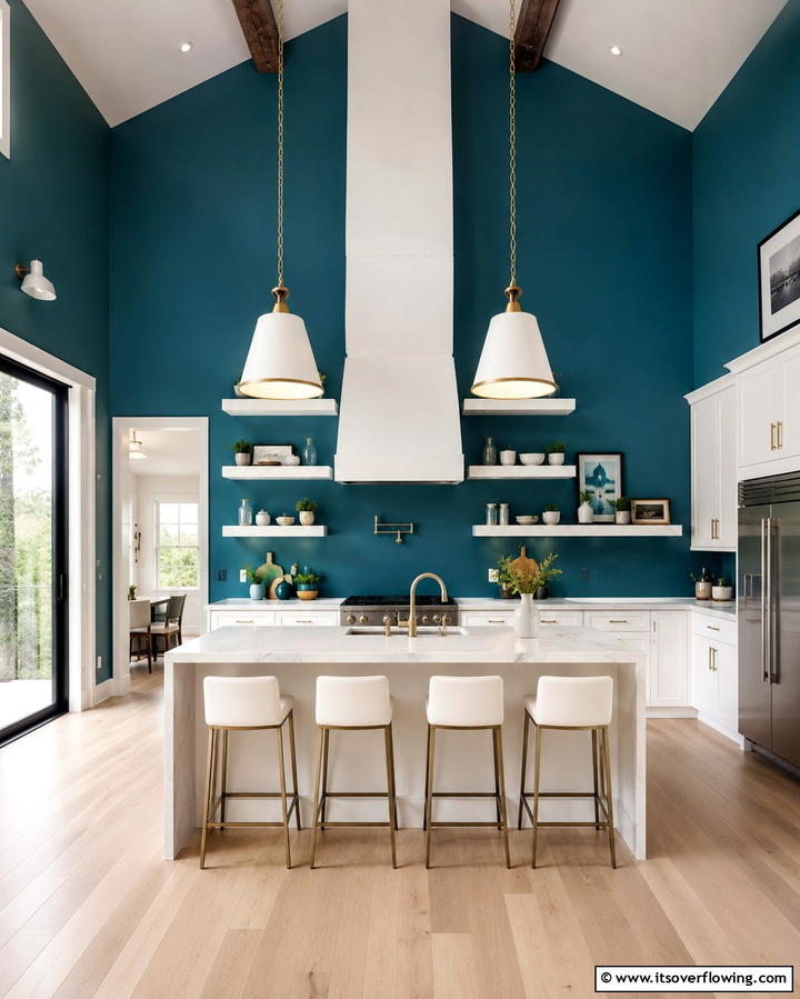 Teal Bar Stools with White Countertops - 25 Teal and White Kitchen Ideas for a Fresh Look