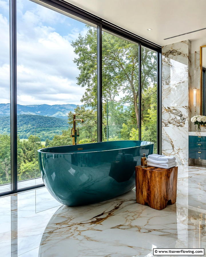 Teal Bathtubs for a Luxurious Touch - 30 Soothing Teal Bathroom Design Ideas for 2024