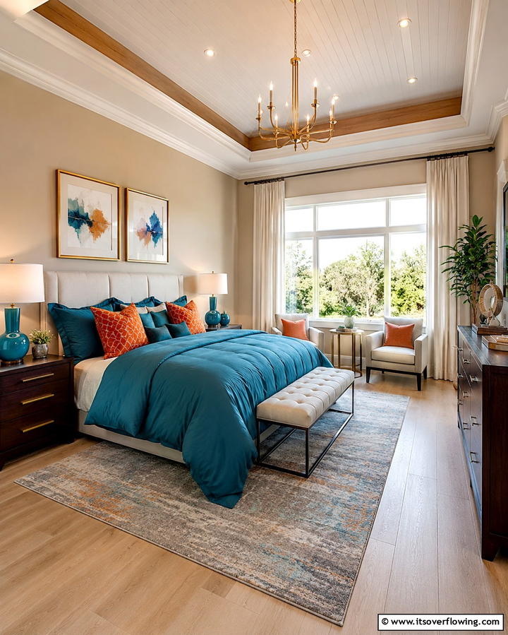 Teal Bedding with Orange Throw Pillows - 25 Teal and Orange Bedroom Ideas for a Vibrant Retreat