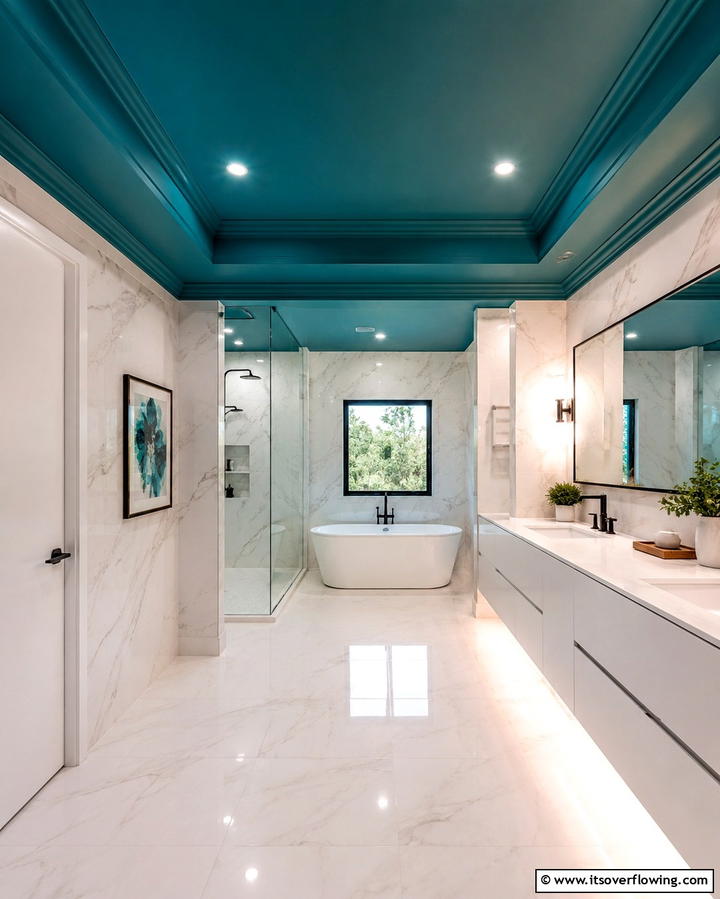 Teal Ceiling Feature - 30 Soothing Teal Bathroom Design Ideas for 2024