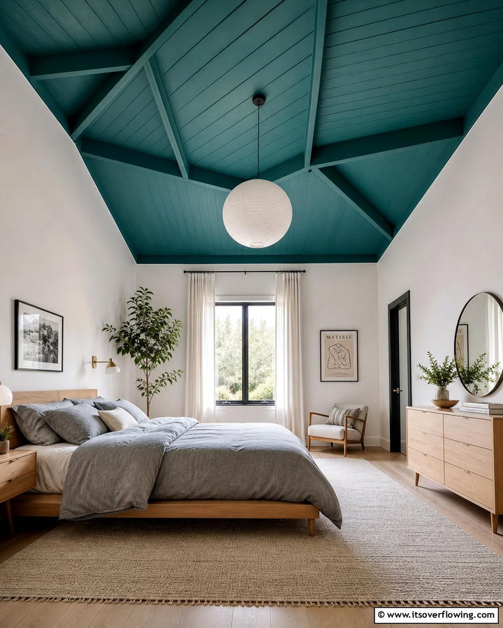 Teal Ceiling for an Unexpected Twist - 25 Teal Bedroom Ideas for a Serene and Stylish Space