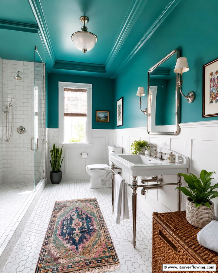Teal Ceiling for an Unexpected Twist - 30 Soothing Teal Bathroom Design Ideas for 2024