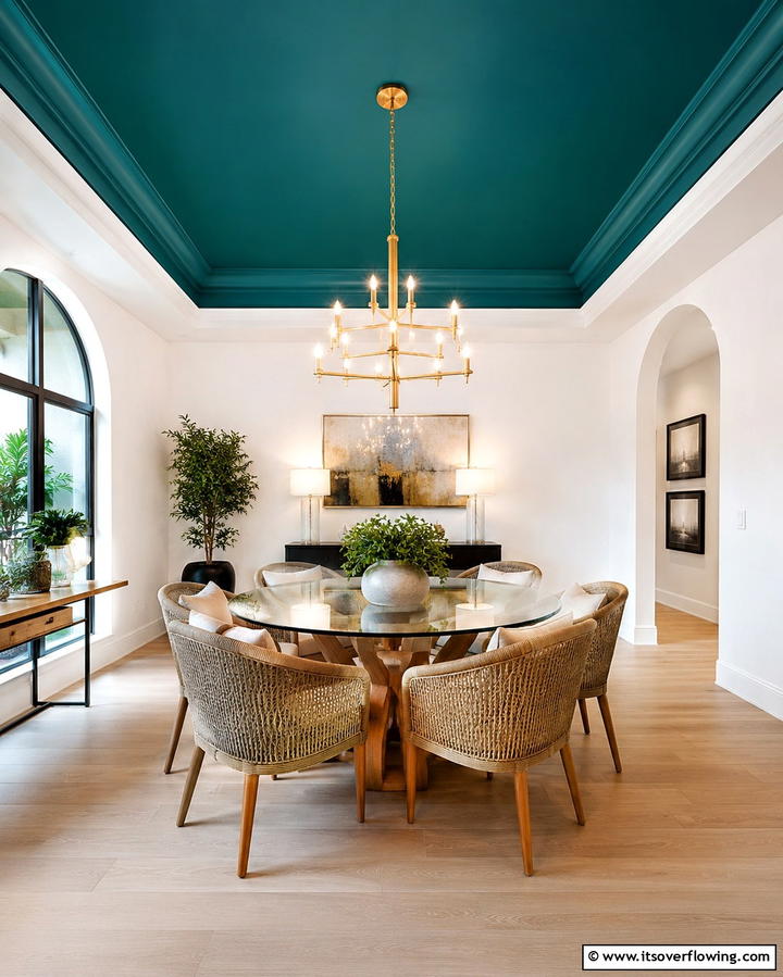 Teal Ceiling for an Unexpected Twist - 20 Teal Dining Room Ideas for a Vibrant Space