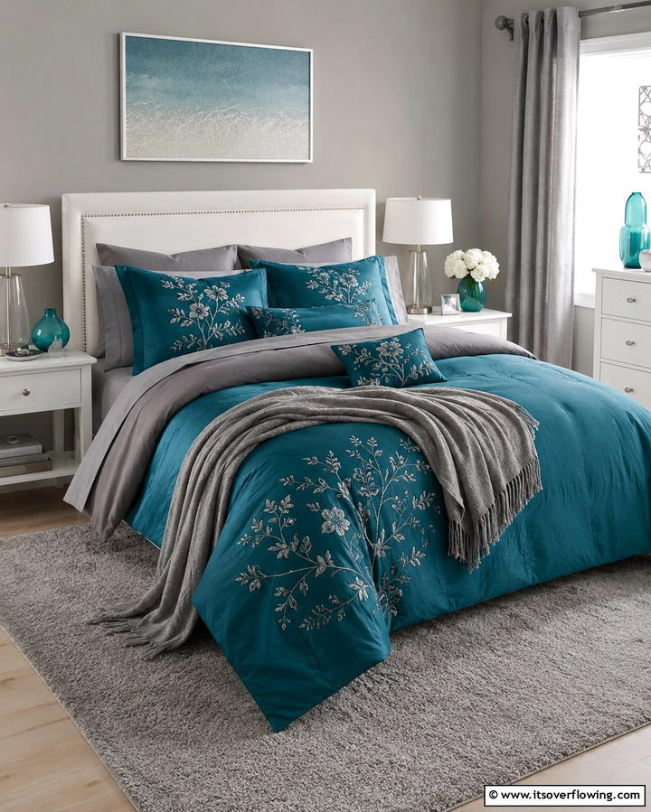 Teal Comforter with Grey Sheets - 20 Teal and Grey Bedroom Ideas for a Modern Look
