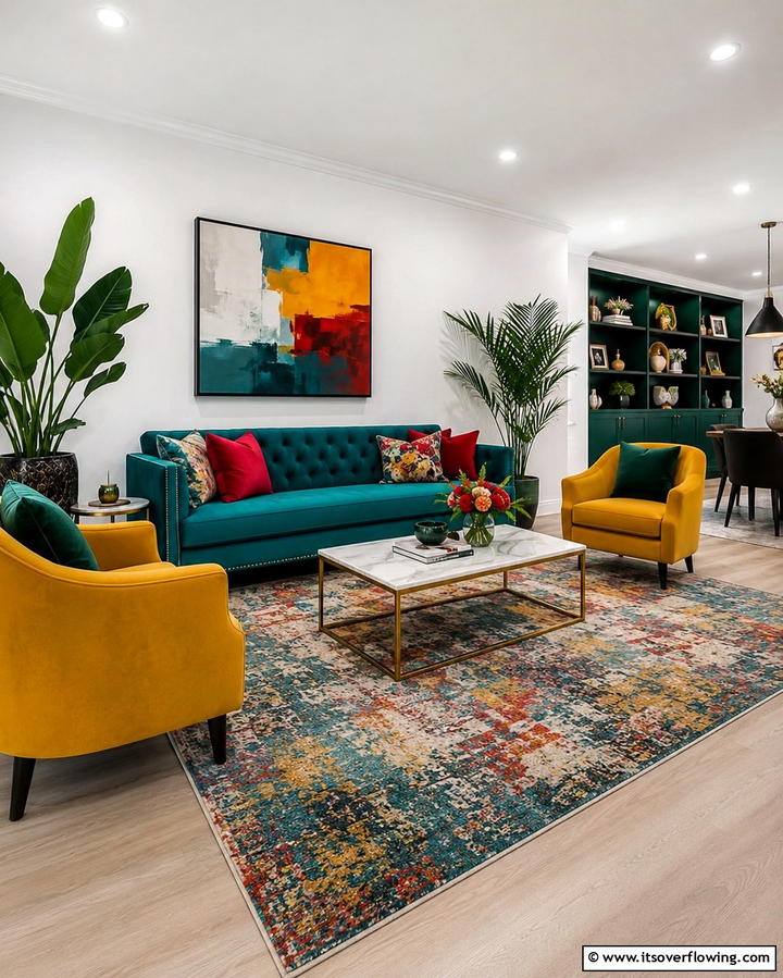 Teal Couch and Bold Color Combinations - 20 Teal Couch Living Room Ideas for a Bold Statement