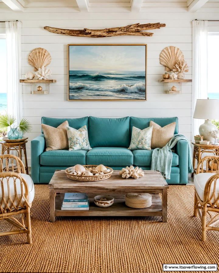 Teal Couch with Coastal Vibes - 20 Teal Couch Living Room Ideas for a Bold Statement