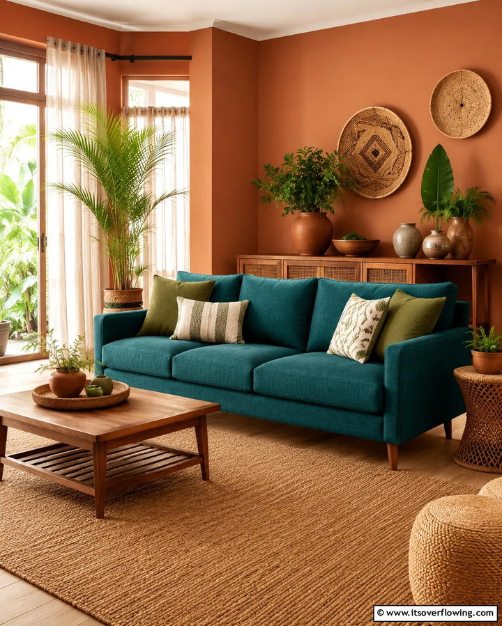 Teal Couch with Earthy Tones - 20 Teal Couch Living Room Ideas for a Bold Statement
