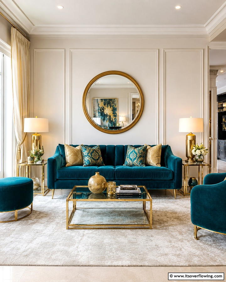 Teal Couch with Gold Accents - 20 Teal Couch Living Room Ideas for a Bold Statement