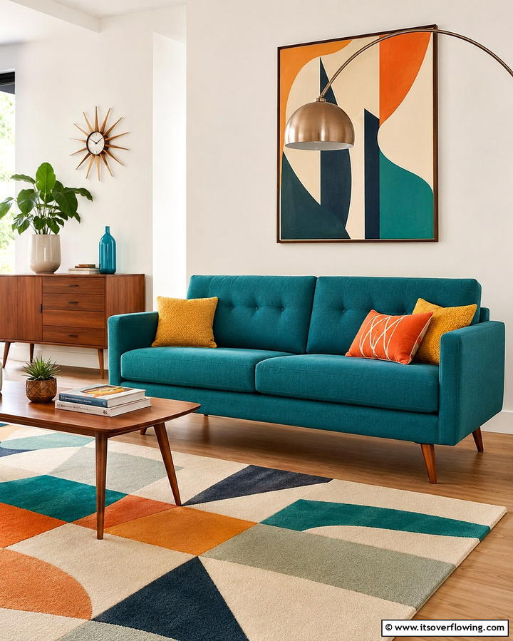 Teal Couch with Mid Century Modern Style - 20 Teal Couch Living Room Ideas for a Bold Statement