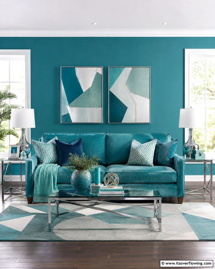 Teal Couch with Monochromatic Decor - 20 Teal Couch Living Room Ideas for a Bold Statement