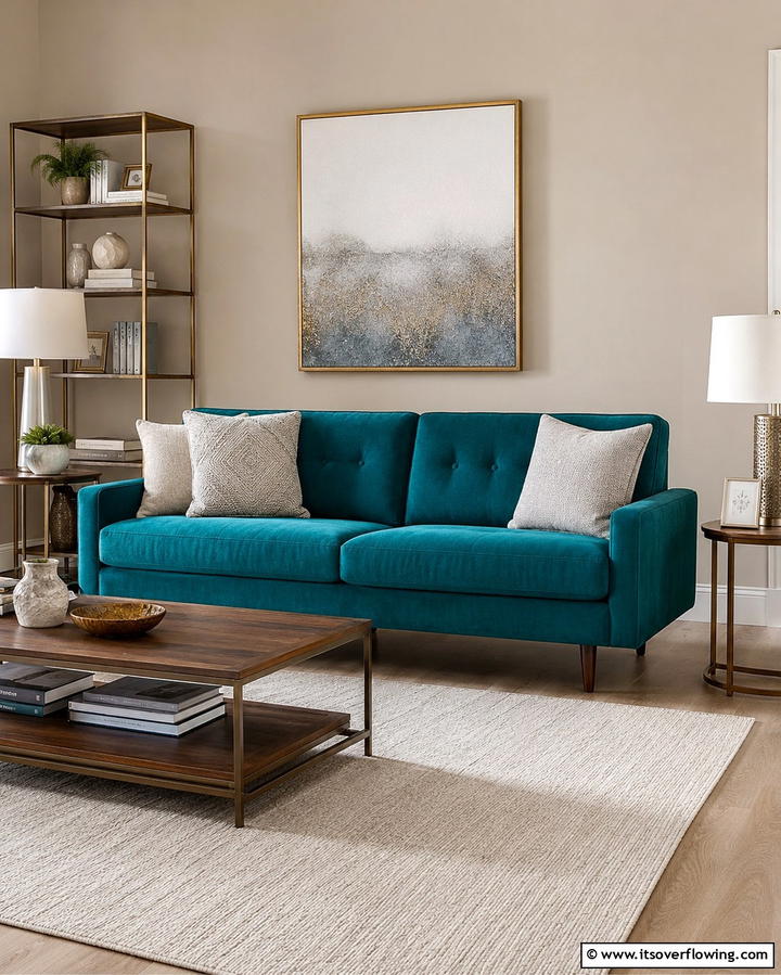 Teal Couch with Neutral Tones - 20 Teal Couch Living Room Ideas for a Bold Statement