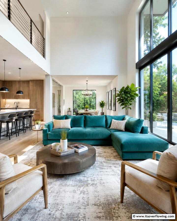 Teal Couch with Open Space Layout - 20 Teal Couch Living Room Ideas for a Bold Statement