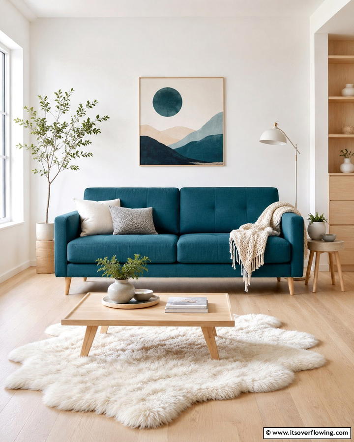 Teal Couch with Scandinavian Minimalism - 20 Teal Couch Living Room Ideas for a Bold Statement