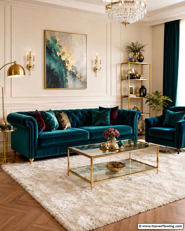 Teal Couch with Velvet Upholstery - 20 Teal Couch Living Room Ideas for a Bold Statement