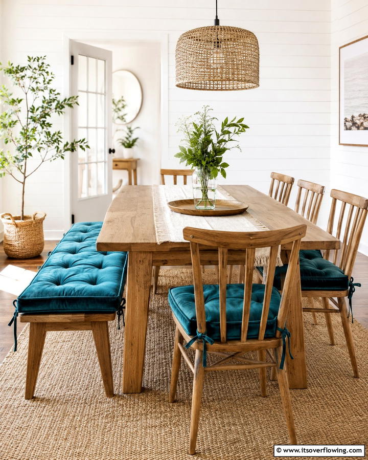 Teal Cushions for Comfort - 20 Teal Dining Room Ideas for a Vibrant Space