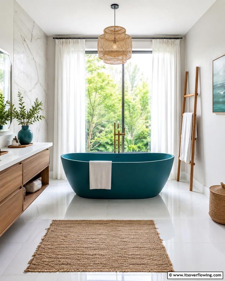 Teal Freestanding Tub - 30 Soothing Teal Bathroom Design Ideas for 2024