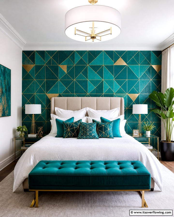 Teal Geometric Patterns - 25 Teal Bedroom Ideas for a Serene and Stylish Space