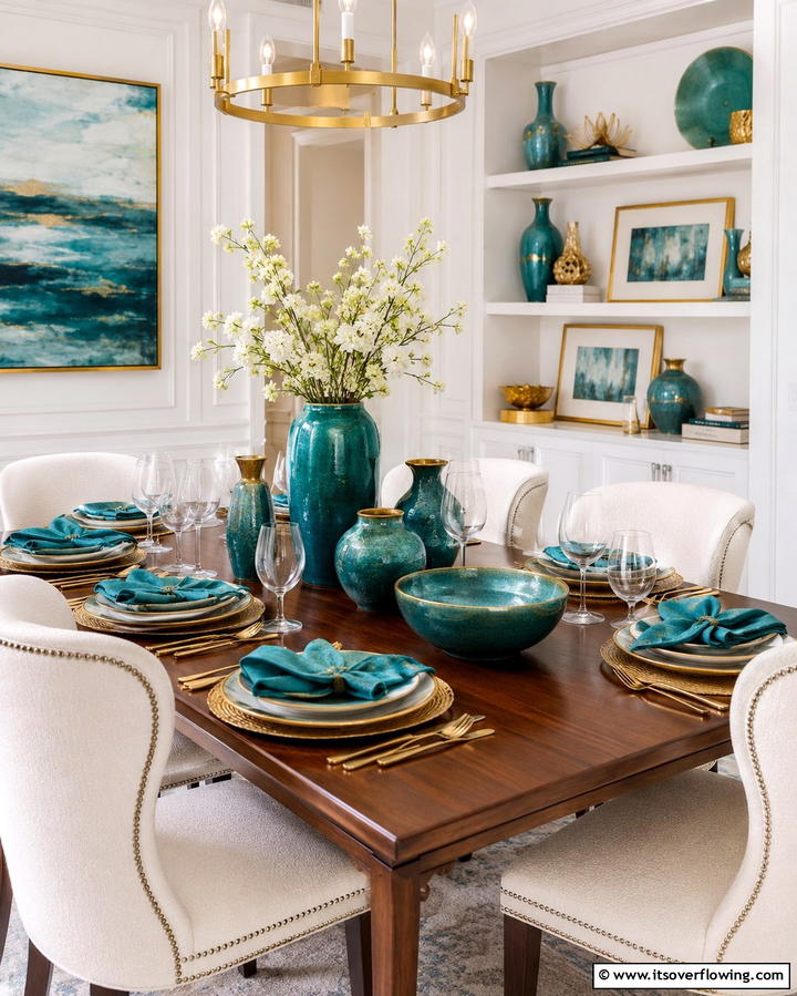Teal Glassware for Subtle Hints - 20 Teal Dining Room Ideas for a Vibrant Space