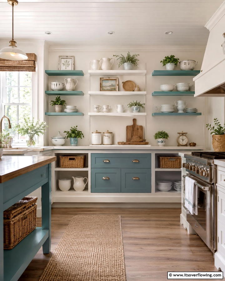 Teal Island with White Surroundings - 25 Teal and White Kitchen Ideas for a Fresh Look