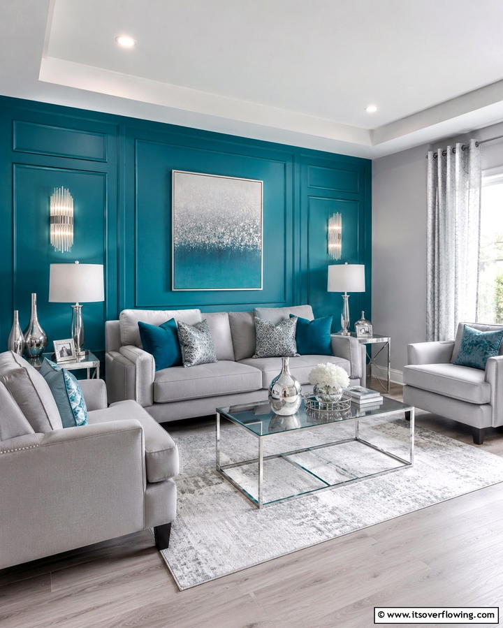 Teal Lamps with Grey Shade - 20 Teal and Grey Living Room Ideas for a Bold Aesthetic