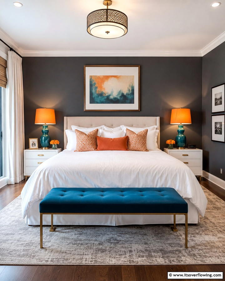 Teal Lamps with Orange Shades - 25 Teal and Orange Bedroom Ideas for a Vibrant Retreat