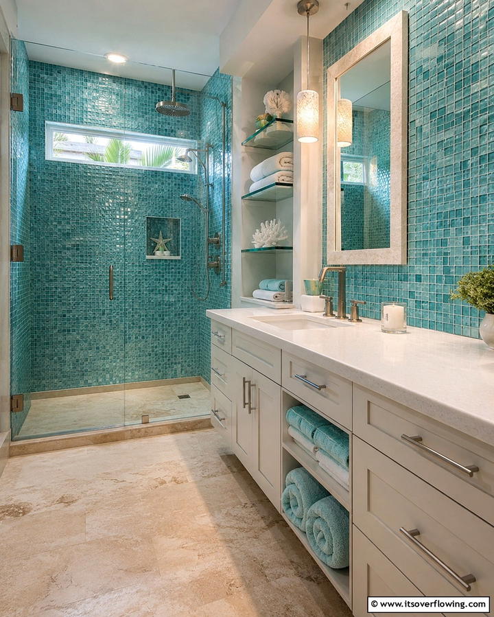 Teal Mosaic Tiles for Intricate Details - 30 Soothing Teal Bathroom Design Ideas for 2024