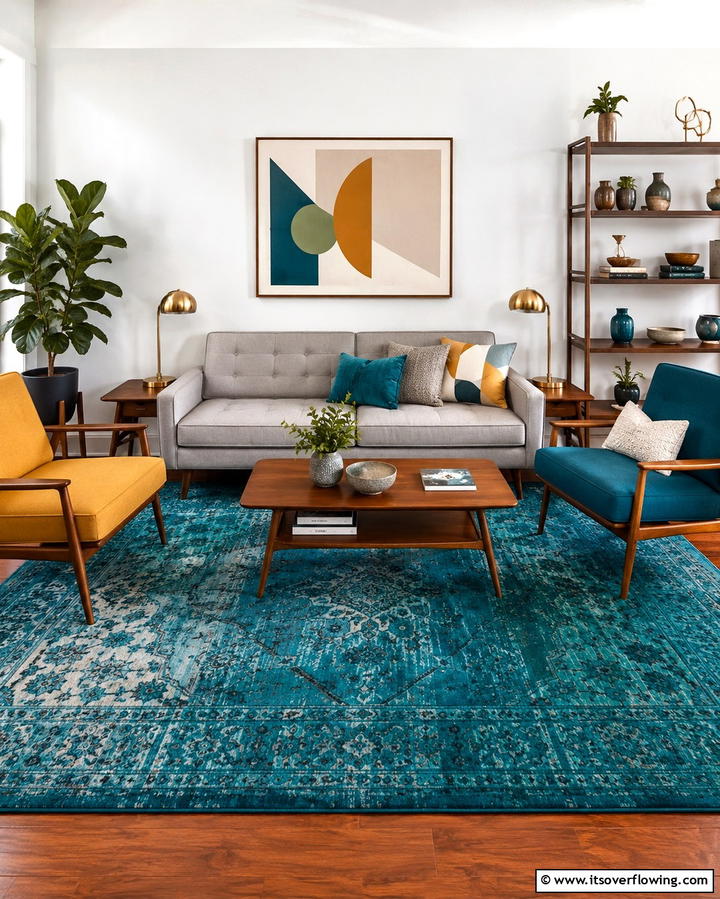 Teal Rug for a Modern Twist - 20 Perfect Rug Colors to Pair with a Grey Couch for Any Room