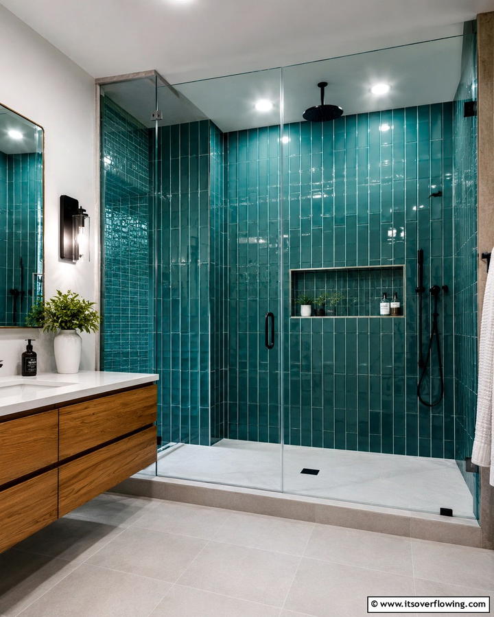 Teal Shower Enclosure - 30 Soothing Teal Bathroom Design Ideas for 2024