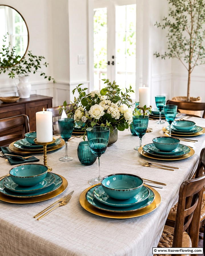 Teal Tableware for Subtle Elegance - 20 Teal Dining Room Ideas for a Vibrant Space