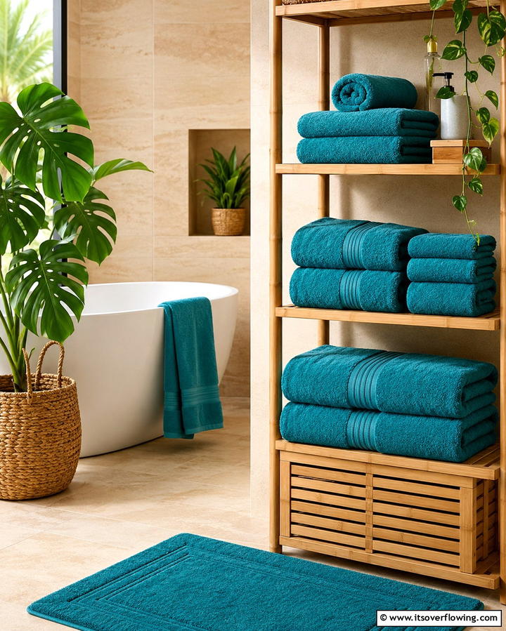 Teal Towels for a Simple Refresh - 30 Soothing Teal Bathroom Design Ideas for 2024