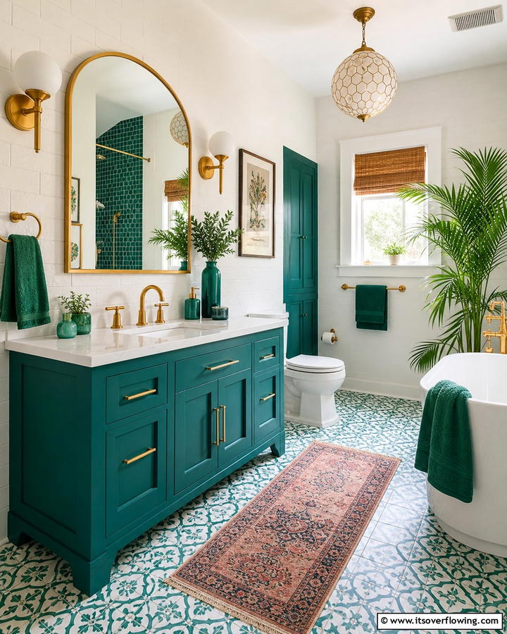 Teal Vanity with Brass Fixtures - 25 Stunning Blue Bathroom Vanity Ideas