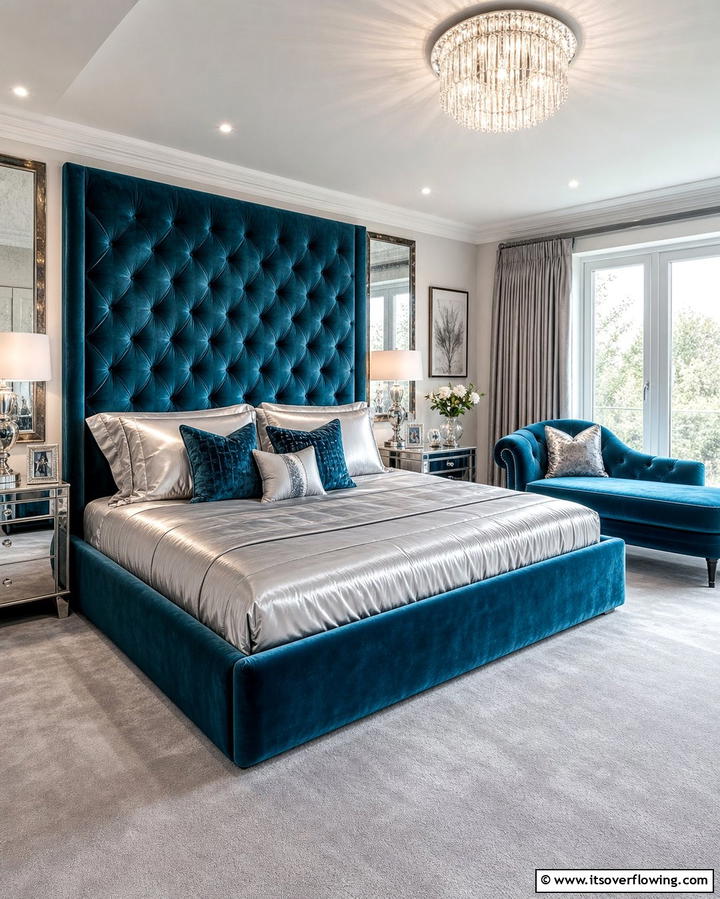 Teal Velvet Textures - 25 Teal Bedroom Ideas for a Serene and Stylish Space