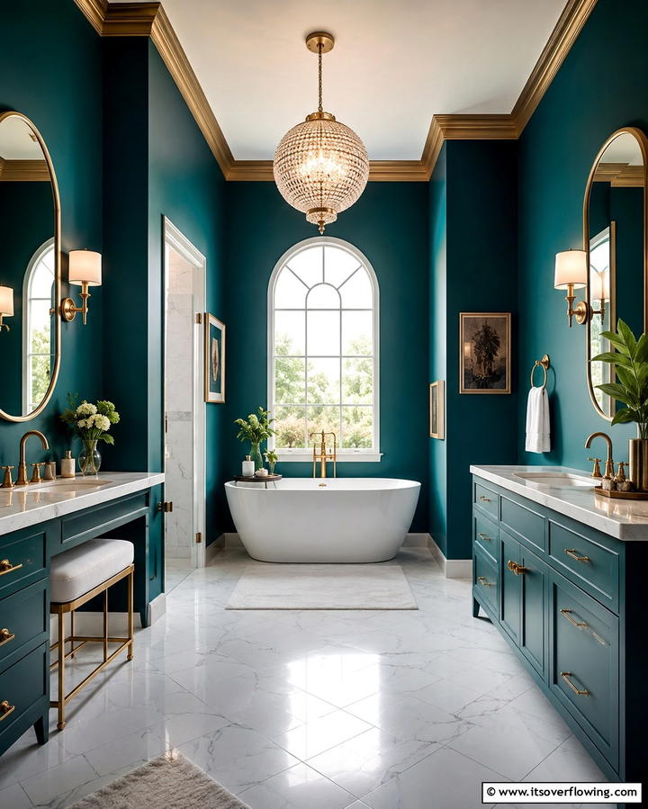 Teal Walls with Gold Accents - 30 Soothing Teal Bathroom Design Ideas for 2024