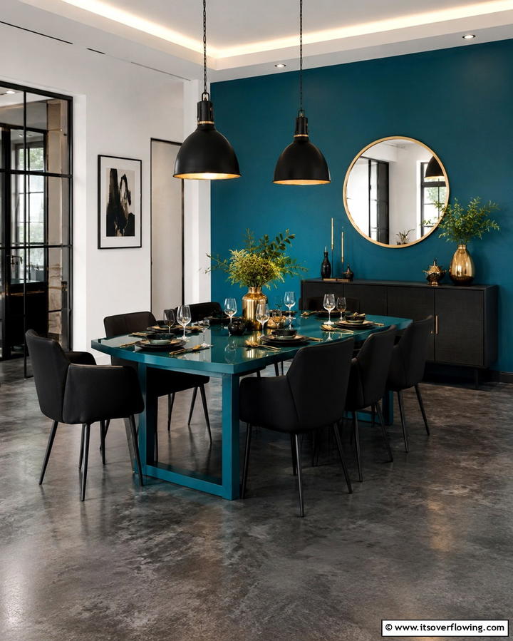 Teal and Black Contrast - 20 Teal Dining Room Ideas for a Vibrant Space