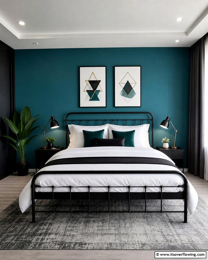 Teal and Black Modern Contrast - 25 Teal Bedroom Ideas for a Serene and Stylish Space