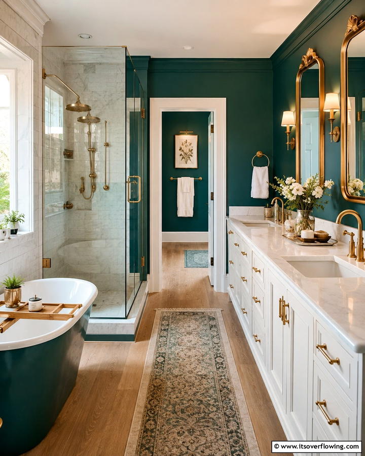 Teal and Brass Fixtures - 30 Soothing Teal Bathroom Design Ideas for 2024