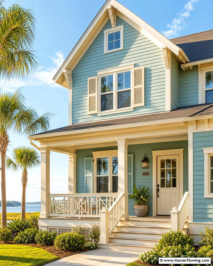 Teal and Cream for Soft Sophistication - 25 Teal House Exterior Ideas for a Bold and Beautiful Look