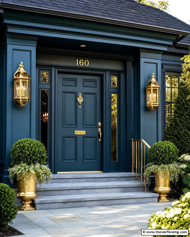 Teal and Gold Accents for Regal Glamour - 25 Teal House Exterior Ideas for a Bold and Beautiful Look