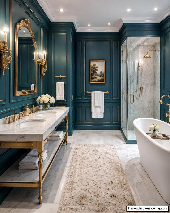 Teal and Gold Accents - 30 Soothing Teal Bathroom Design Ideas for 2024