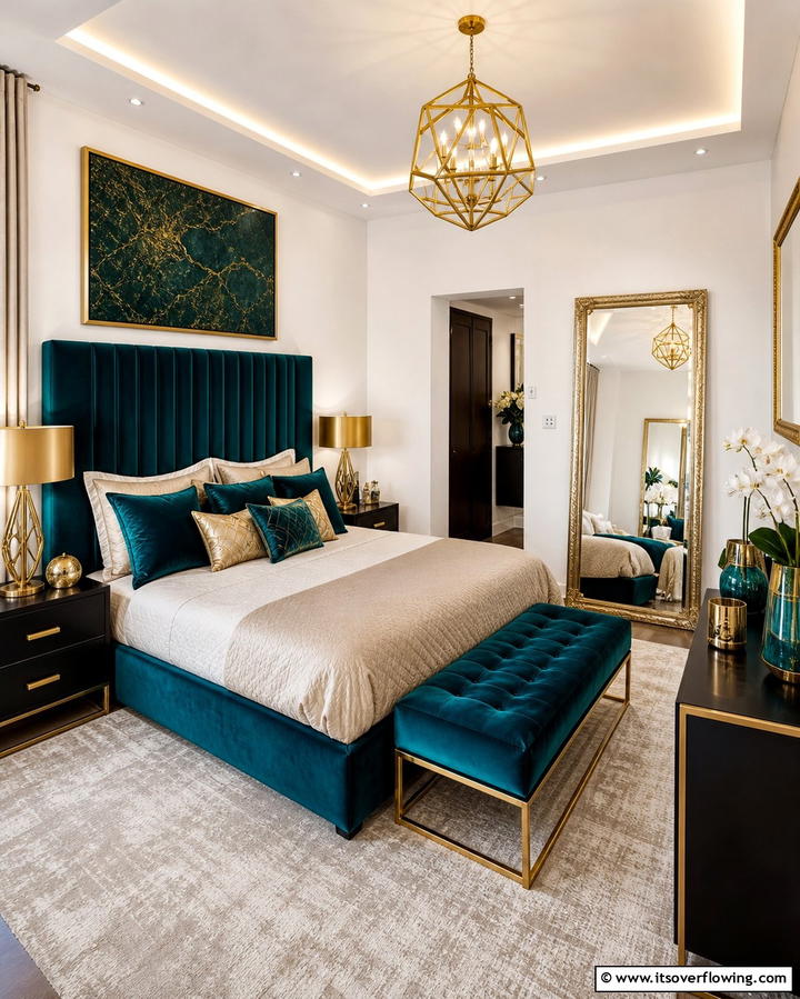 Teal and Gold Accessories - 25 Teal Bedroom Ideas for a Serene and Stylish Space