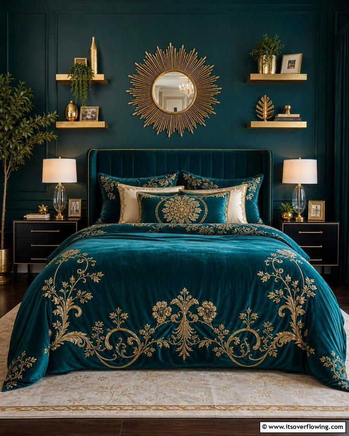Teal and Gold Glamour - 25 Teal Bedroom Ideas for a Serene and Stylish Space