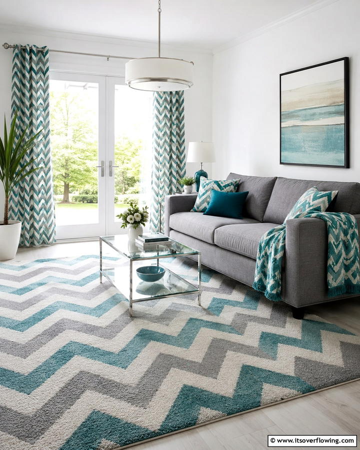 Teal and Grey Chevron Accents - 20 Teal and Grey Living Room Ideas for a Bold Aesthetic
