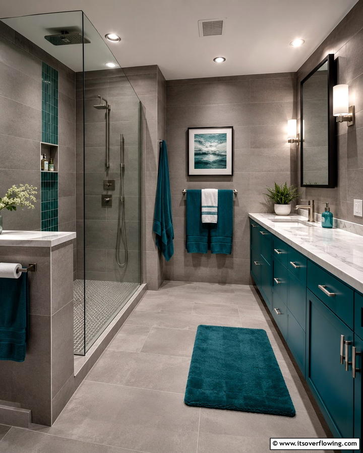 Teal and Grey Combination - 30 Soothing Teal Bathroom Design Ideas for 2024